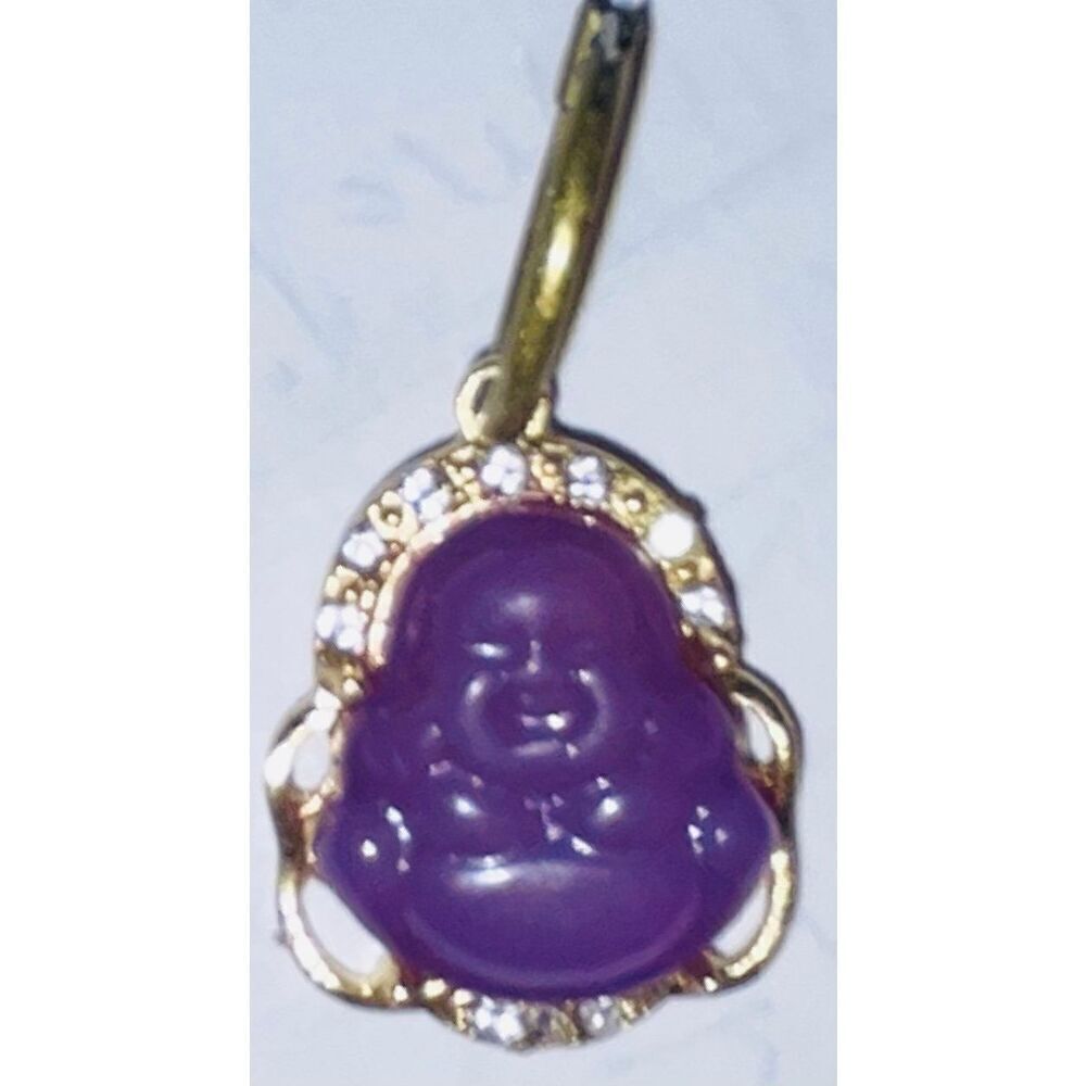 Purple Jade Gold Buddha Hoop Earring